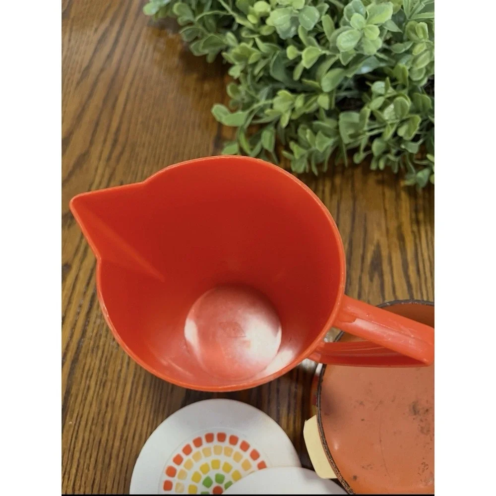 Enamel Tin Pots Pans Plates Pitcher Kitchen Pretend Play 1970s Vintage‎ Orange